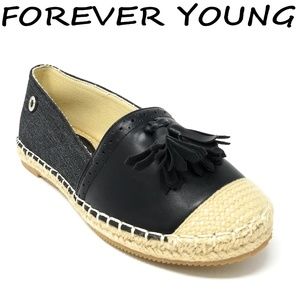 Women Espadrille Flats with Tassels, E-2602, Black